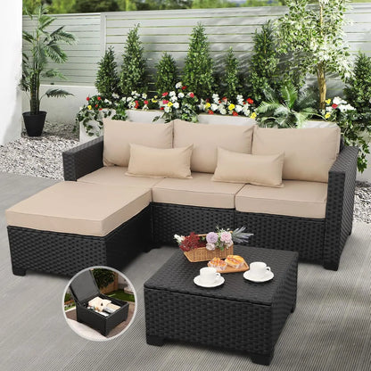 3 Piece Outdoor Sectional Couch with Storage Coffee Table
