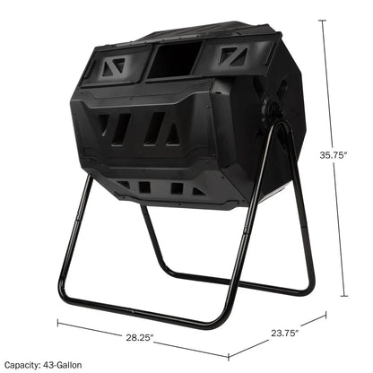 Compost Tumbler Bin Dual Chamber 43 Gal Outdoor