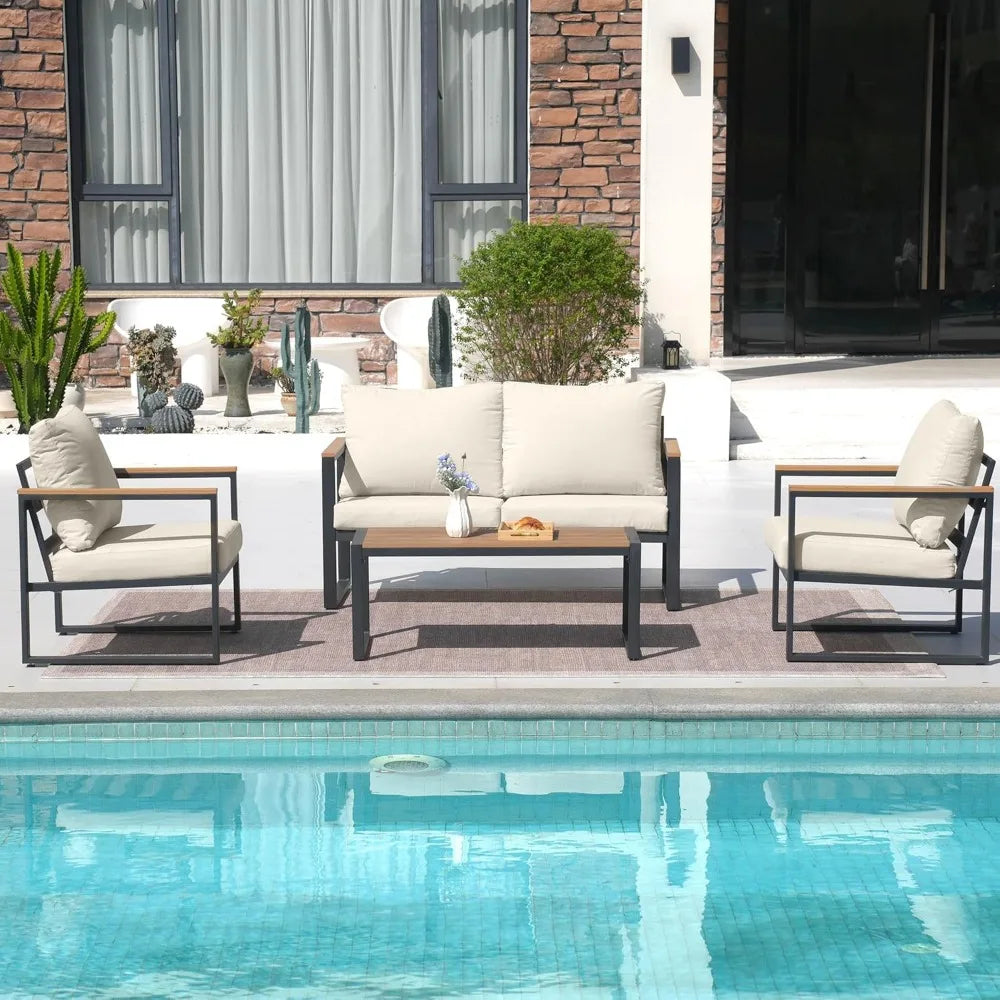 4 Pieces Outdoor Patio Furniture with Coffee Table Set