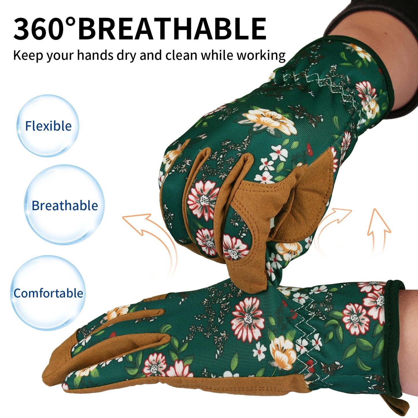Garden Gloves Breathable Leather with Grip Thorn-Proof