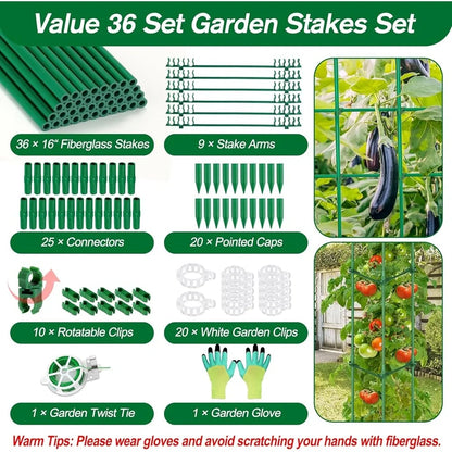 123PCS Garden Tomato Stakes Kit, 36 Fiberglass Supports