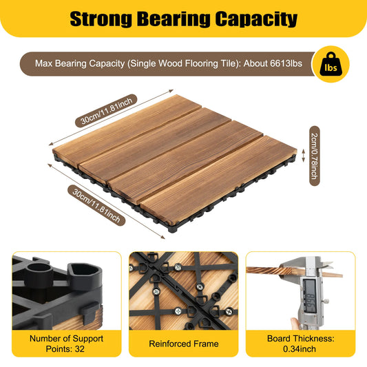 36 Pack Hardwood Patio Deck Flooring Tile 12" × 12"