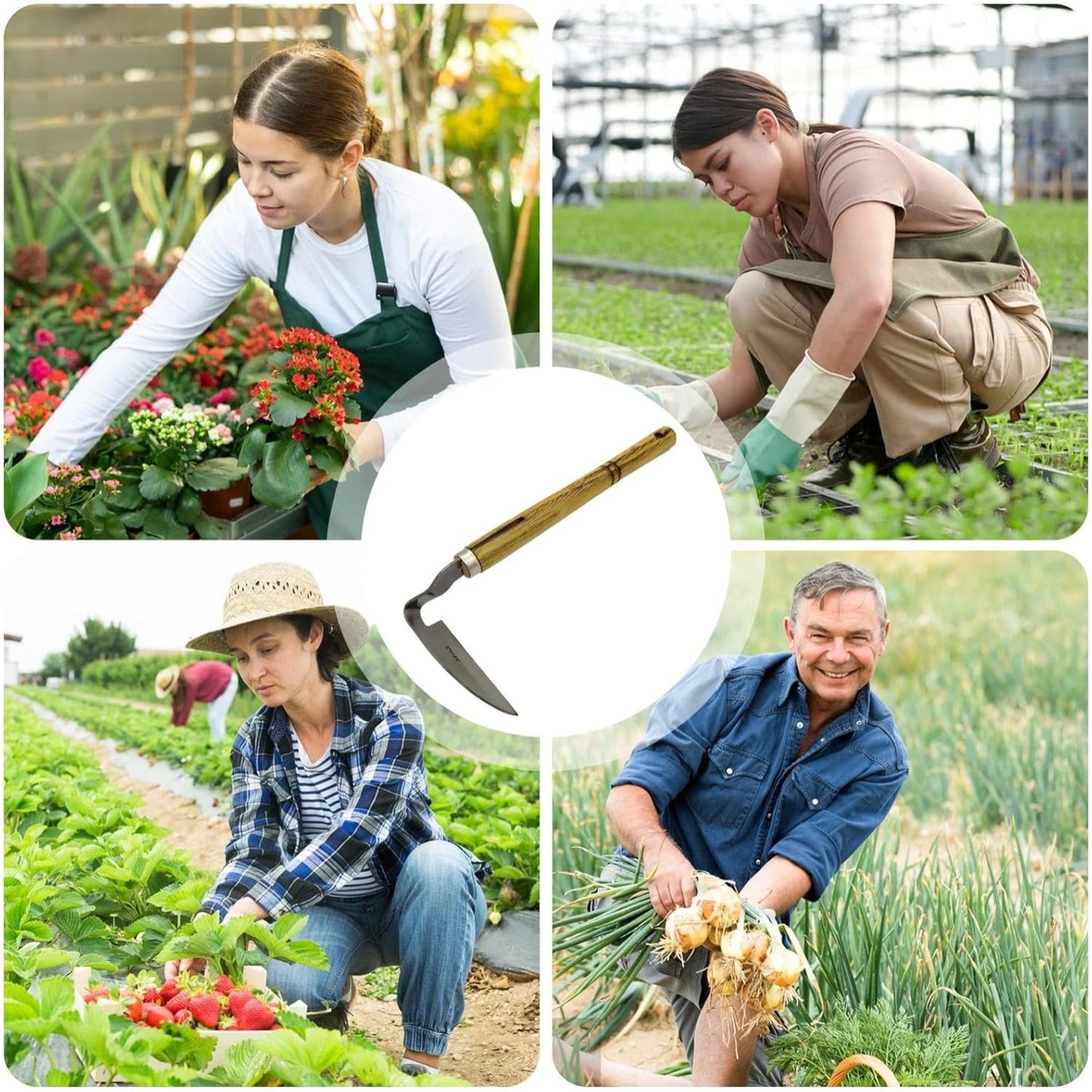 Hand Scythe Gardening Tool - Stainless Steel Curved Blade, Hand Weeder for  | Grass Cutting Scythe with Wooden , Bent Weeding Si