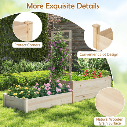 87" Raised Garden Bed w/ Trellis 2 Planter Boxes Open-ended Base