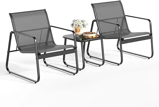 Patio Furniture Set with Metal Frame Glass Table