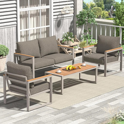 4 Pieces Outdoor Patio Furniture with Coffee Table Set