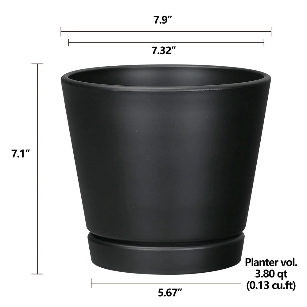 Planter with Attached Saucer Indoor Outdoor 8 Inch