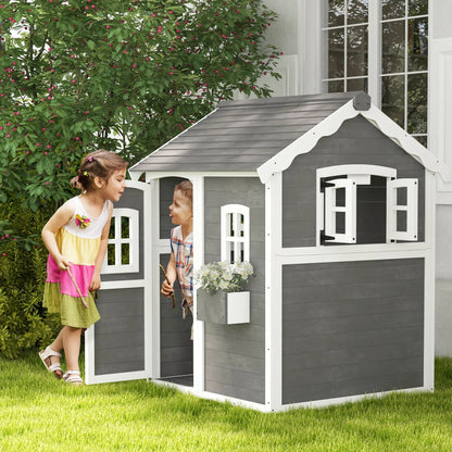 Playhouse for Kids, Outdoor Wooden Playhouse for 3-8 Year Olds