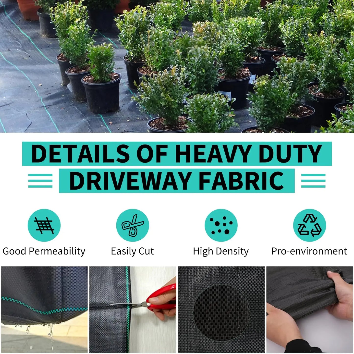 3/4/6*300/600FT Weed Barrier Landscape Fabric, Heavy Duty