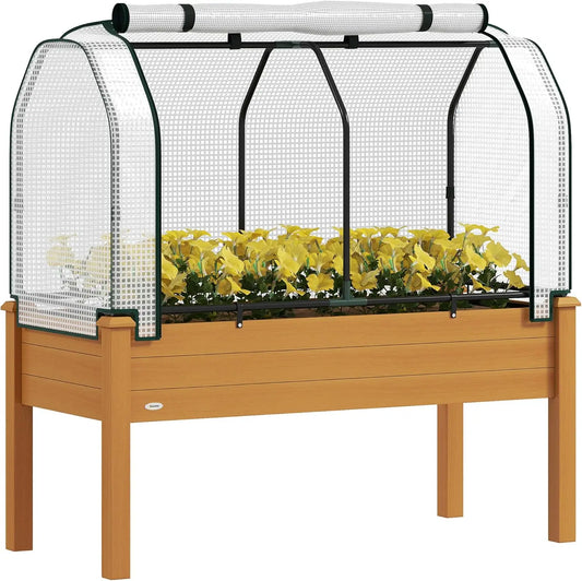 Raised Garden Bed with PE Greenhouse Cover Outdoor