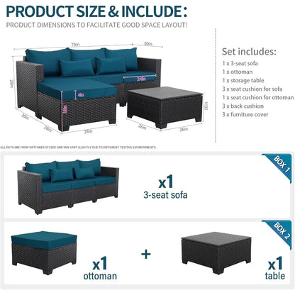 3 Piece Outdoor Sectional Couch with Storage Coffee Table