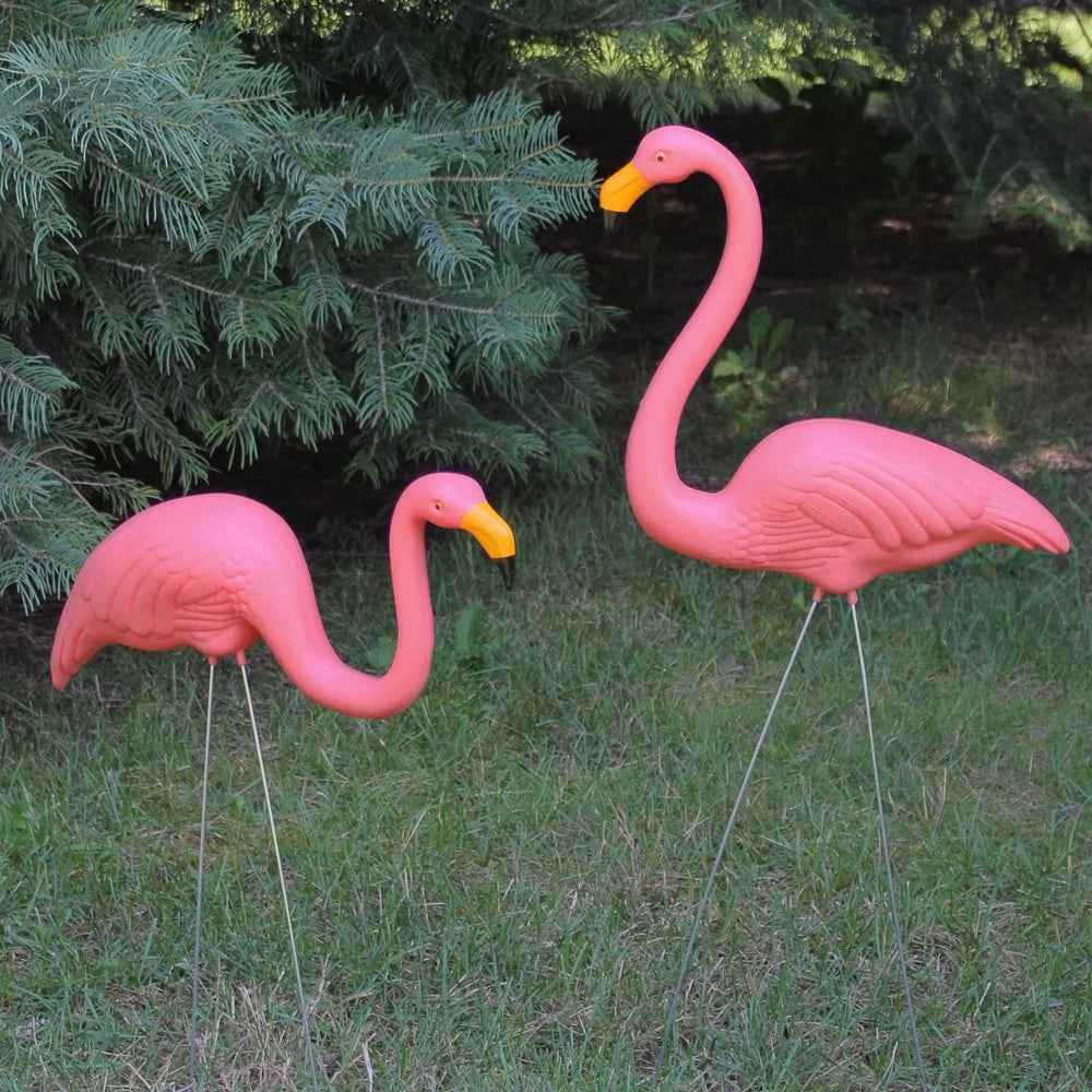 2ct Pink Flamingo Lawn Stakes Outdoor Garden Decor
