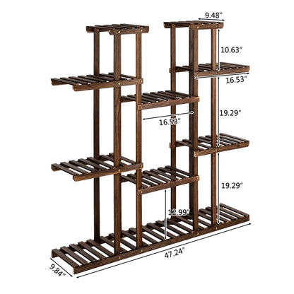 6-Story 11-Seat Multifunctional Carbonized Wood Plant Stand