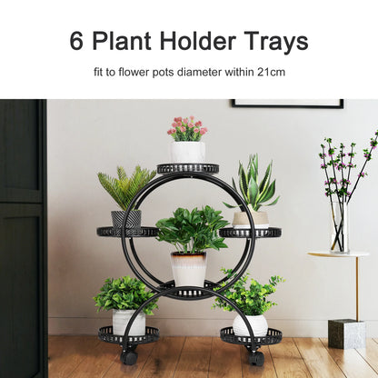 Rolling Metal Plant Stand Flower Storage Shelf