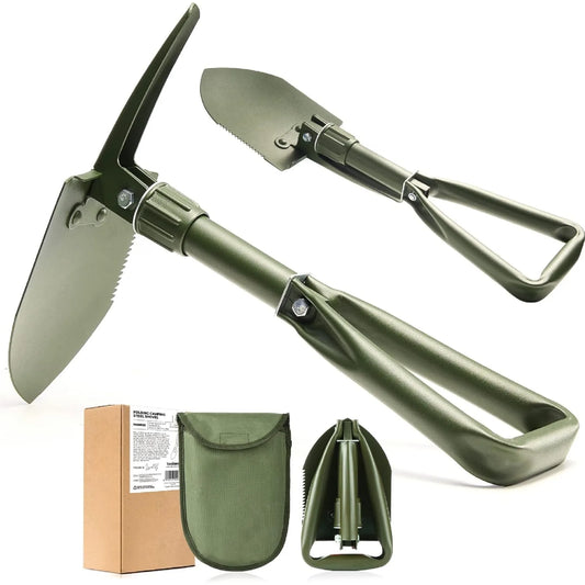 18'' Military Folding Camping Shovel, Offroad Survival High Carbon Steel Shovel (Olive) by toolant
