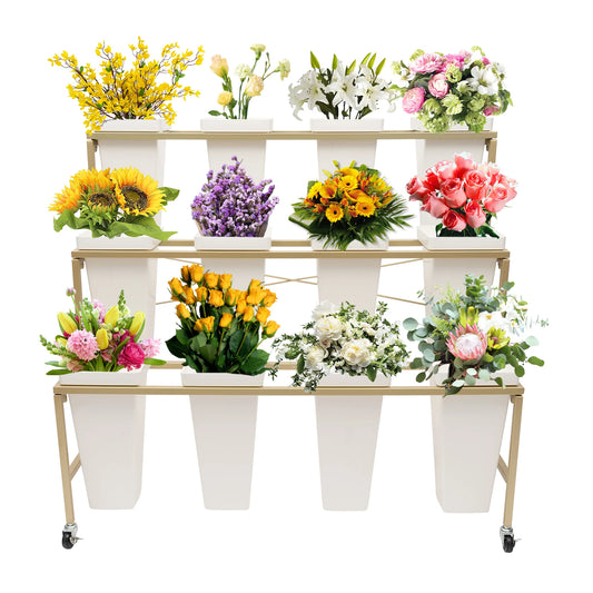 3 Layers White Flower Display Stand 12 Buckets