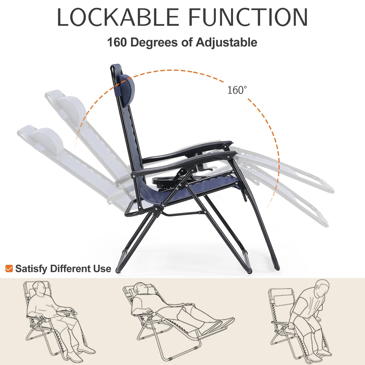 Set of 2 Portable Recliner Patio Garden Lounge Chair