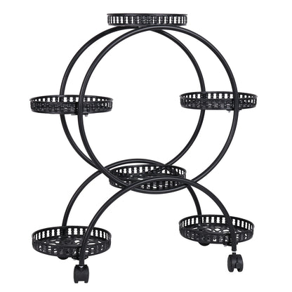 Rolling Metal Plant Stand Flower Storage Shelf