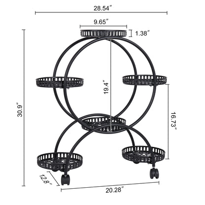 Rolling Metal Plant Stand Flower Storage Shelf