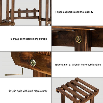 4-Story 7-Seat Carbonized Wood Plant Stand