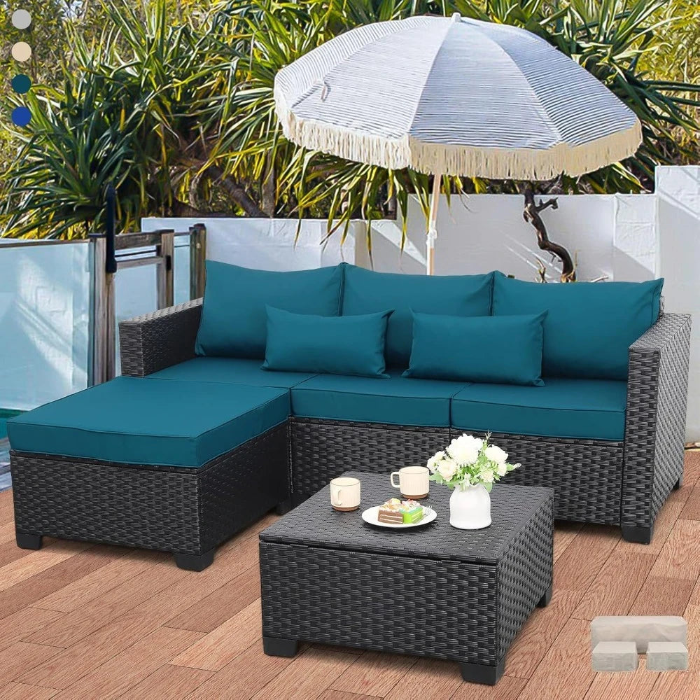 3 Piece Outdoor Sectional Couch with Storage Coffee Table